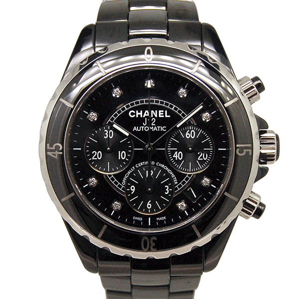 シャネル　CHANEL　J12　クロノグラフ　ブラックセラミック　H2419　9Pダイヤ　自動巻　41mm　200m防水　USED　中古