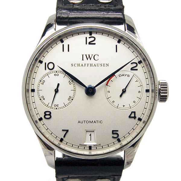 IWC　ポルトギーゼ　オートマティック　7デイズ　IW500107　シルバー　青針　SS　革ベルト　USED　中古