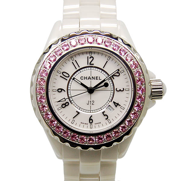シャネル　CHANEL　J12　H1181　レディース　33mm　ピンクサファイアベゼル　クォーツ　USED　中古