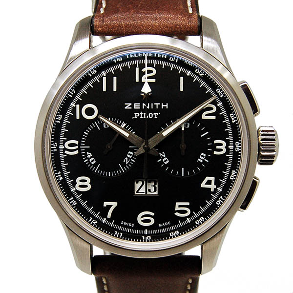 ゼニス　ZENITH　パイロット ビッグデイト スペシャル　03.2410.4010/21.C722　SS　42mm　ブラック　革ベルト　USED　中古