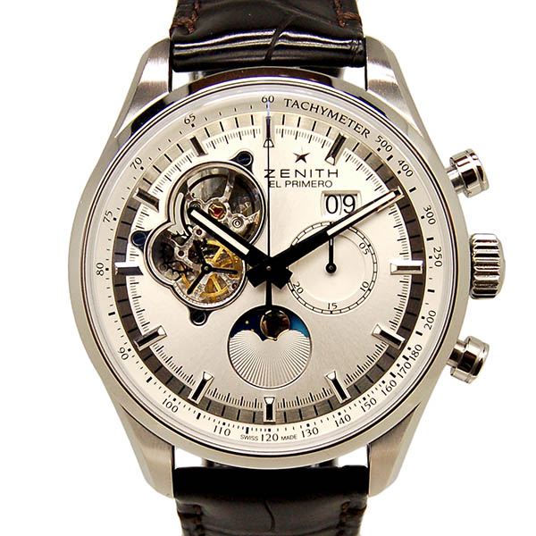 ゼニス　ZENITH　クロノマスターオープン　ムーンフェイズ　03.2160.4047/01.C713　SS　45mm　シルバー　革　USED　中古