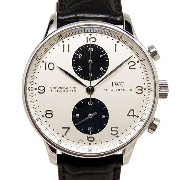 IWC　ポルトギーゼ クロノグラフ　IW371411　シルバー/ブラック　自動巻　革ベルト　USED　中古