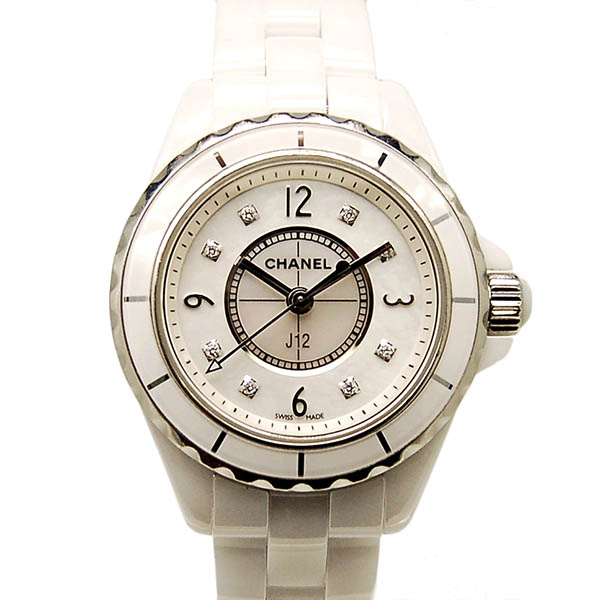 シャネル　CHANEL　J12　H2570　ホワイトセラミック　レディース　29mm　シェル　8Pダイヤ　USED　中古