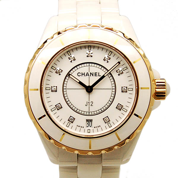 シャネル　CHANEL　J12　H2180　ホワイト　PGベゼル　38mm　クォーツ　11Pダイヤ　USED　中古　