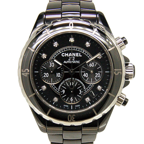 シャネル　CHANEL　J12　クロノグラフ　ブラックセラミック　H2419　9Pダイヤ　自動巻　41mm　200m防水　USED　中古