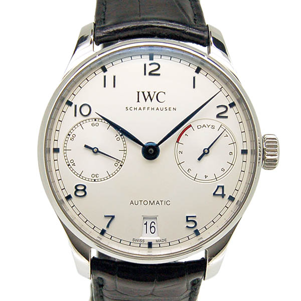 IWC　ポルトギーゼ　オートマティック　7デイズ　IW500705　シルバー　青針　SS　革ベルト　USED　中古