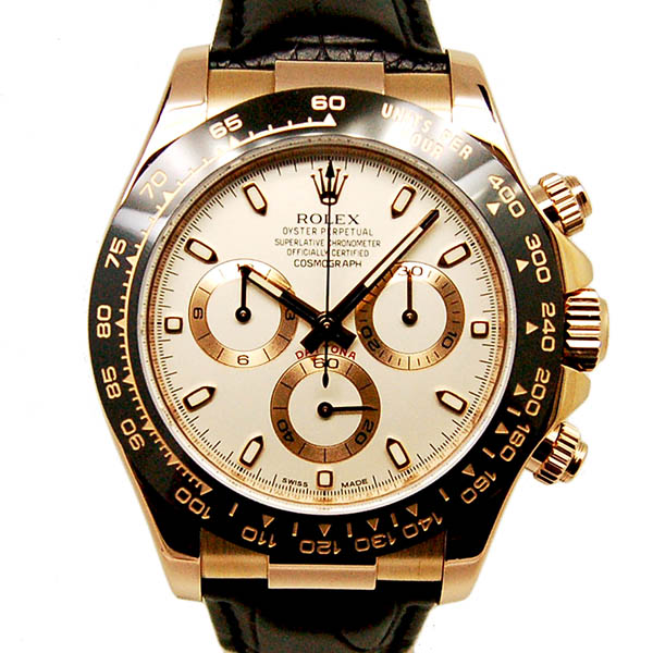 ロレックス　ROLEX　デイトナ　Ref.116515LN　K18PG　セラミックベゼル　40mm　アイボリー　革ベルト　ランダム番　USED　中古