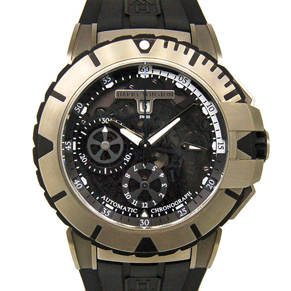 ハリーウィンストン　HARRY WINSTON　オーシャンスポーツ　クロノグラフ　OCSACH44ZZ002　44mm　ザリウム　ブラック　ラバーベルト　USED　中古