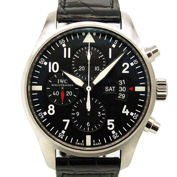 IWC　パイロットウォッチクロノ　IW377701　デイデイト　SS　ブラック　自動巻　革　USED　中古
