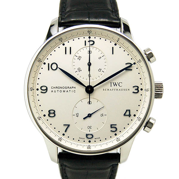 IWC　ポルトギーゼ　クロノグラフ　IW371446　シルバー　青針　革ベルト　USED　中古