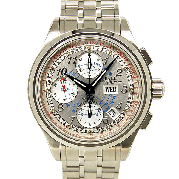 ボールウォッチ　BALL　トレインマスター パルスメーター クロノグラフ　CM1010D-SJ-WH  シルバー　SS　41mm　USED　中古