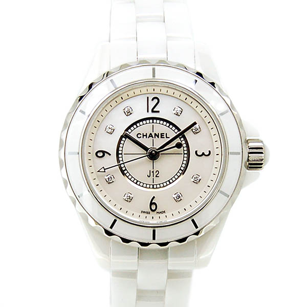 シャネル　CHANEL　J12　H2570　ホワイトセラミック　レディース　29mm　シェル　8Pダイヤ　USED　中古