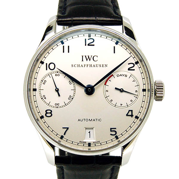IWC　ポルトギーゼ　オートマティック　7デイズ　IW500107　シルバー　青針　SS　革ベルト　USED　中古