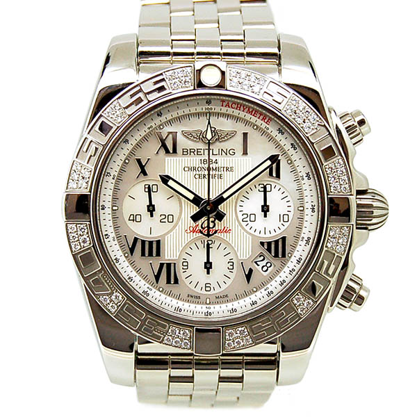 ブライトリング　BREITLING　クロノマット41 ベゼルダイヤモンド　AB0140　41mm　SS　ホワイトシェルローマ　USED　中古