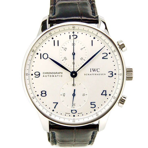 IWC　ポルトギーゼ クロノグラフ　IW371446　シルバー　青針　革ベルト　USED　中古