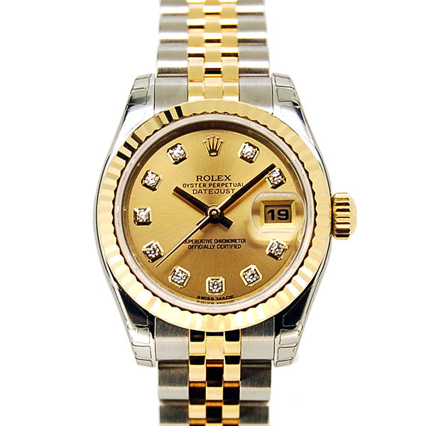 ロレックス　ROLEX　デイトジャスト　Ref.179173G　シャンパン　10Pダイヤ　SS/18KYG　未使用品