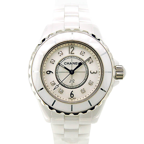 シャネル　CHANEL　J12　33mm　レディース　H2422　ホワイト　8Pダイヤ　シェル　USED　中古