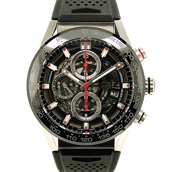 タグホイヤー　TAG HEUER　カレラ　キャリバーホイヤー01　CAR201V.FT6046　43mm　ブラック　ラバーベルト　USED　中古