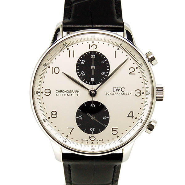 IWC　ポルトギーゼ　クロノグラフ　IW371411　シルバー/ブラック　パンダダイアル　革ベルト　USED　中古