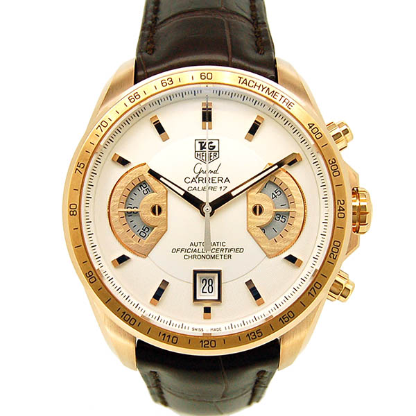 タグホイヤー　TAG HEUER　グランドカレラ クロノグラフ キャリバー17RS　CAV514B.FC8171　シルバー　43mm　革ベルト　18KRG　350本限定　USED　中古