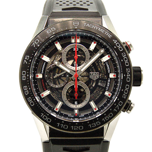 タグホイヤー　TAG HEUER　カレラ　キャリバー　ホイヤー01　ブラック　ラバー　CAR2A1Z.FT6044　45mm　USED　中古
