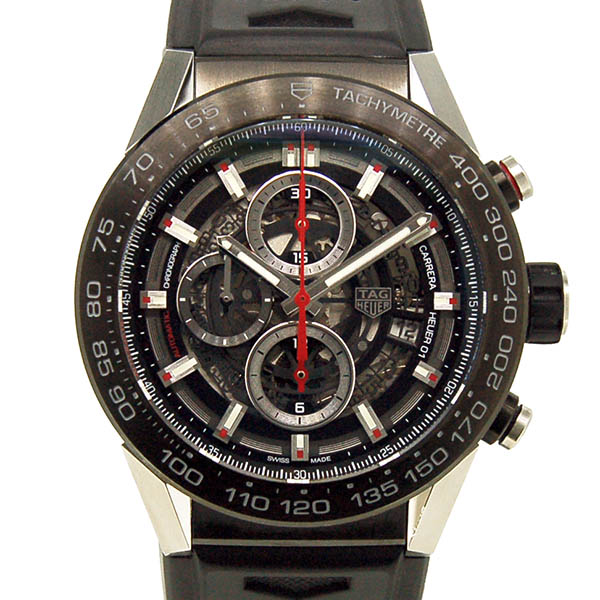 タグホイヤー　TAG HEUER　カレラ　キャリバー　ホイヤー01　ブラック　ラバー　CAR2A1Z.FT6044　45mm　USED　中古