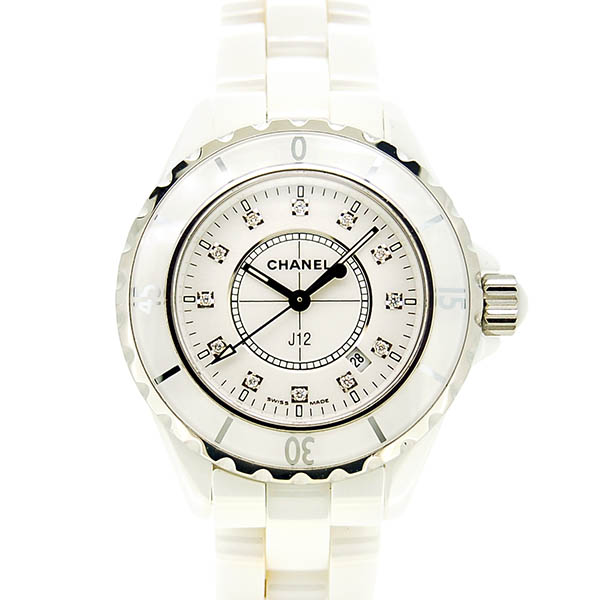 シャネル　CHANEL　J12　33mm　H1628　ホワイトセラミック　12Pダイヤ　USED　中古
