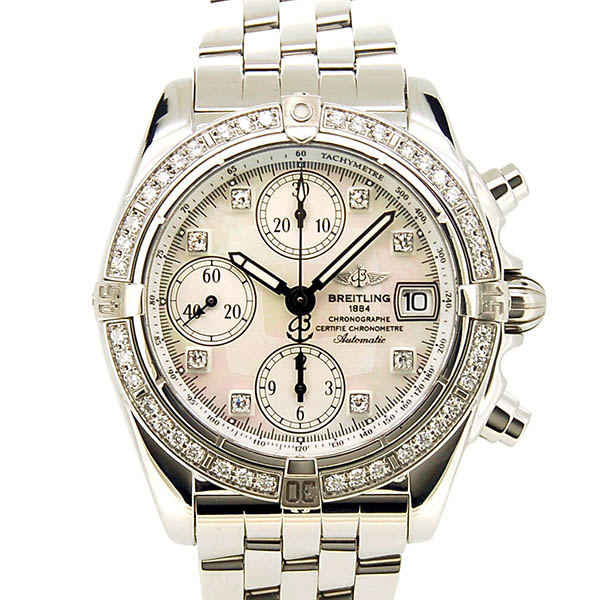 ブライトリング　BREITLING　クロノコックピット　A13357　ベゼルダイヤ　シェル/8Pダイヤ文字盤　SS　39mm　USED　中古