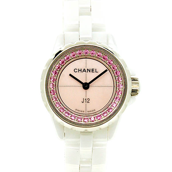 シャネル　CHANEL　J12 XS　H5512　19mm　ピンクサファイア　レディース　ホワイトセラミック　クォーツ　世界1200本限定　USED　中古