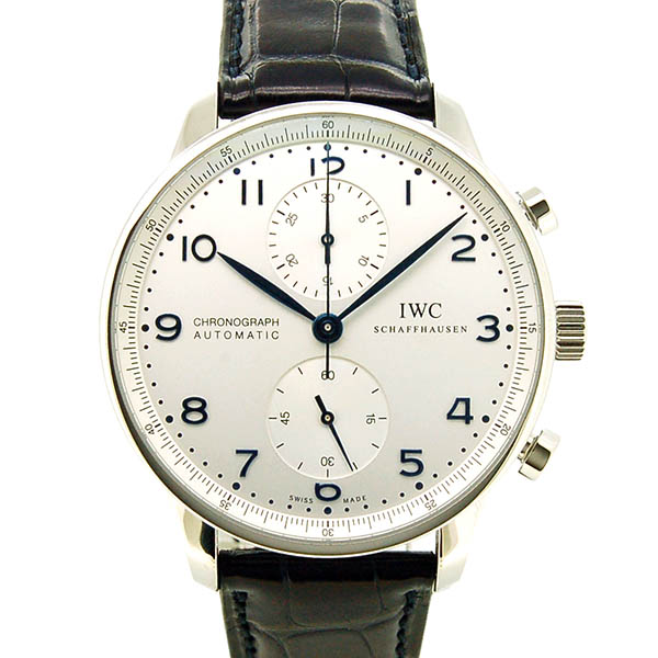IWC　ポルトギーゼ　クロノグラフ　IW371446　シルバー　青針　革ベルト　41mm　USED　中古