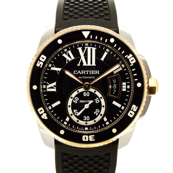 カルティエ　CARTIER　カリブル ドゥ カルティエ ダイバー　W7100055　PGベゼル　メンズ　42mm　ラバー　ブラック　USED　中古