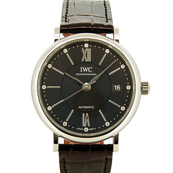 IWC　ポートフィノ ミッドサイズ　IW458102　SS　12Pダイヤ　37mm　グレー　革ベルト　USED　中古