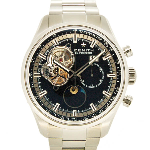 ゼニス　ZENITH　クロノマスターオープン ムーンフェイズ　03.2160.4047/21.M2160　SS　45mm　ブラック　USED　中古