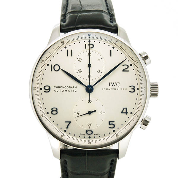 IWC　ポルトギーゼ　クロノグラフ　IW371446　シルバー　青針　革ベルト　41mm　USED　中古