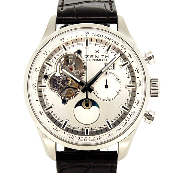 ゼニス　ZENITH　クロノマスターオープン　ムーンフェイズ　03.2160.4047/01.C713　SS　45mm　シルバー　革　USED　中古
