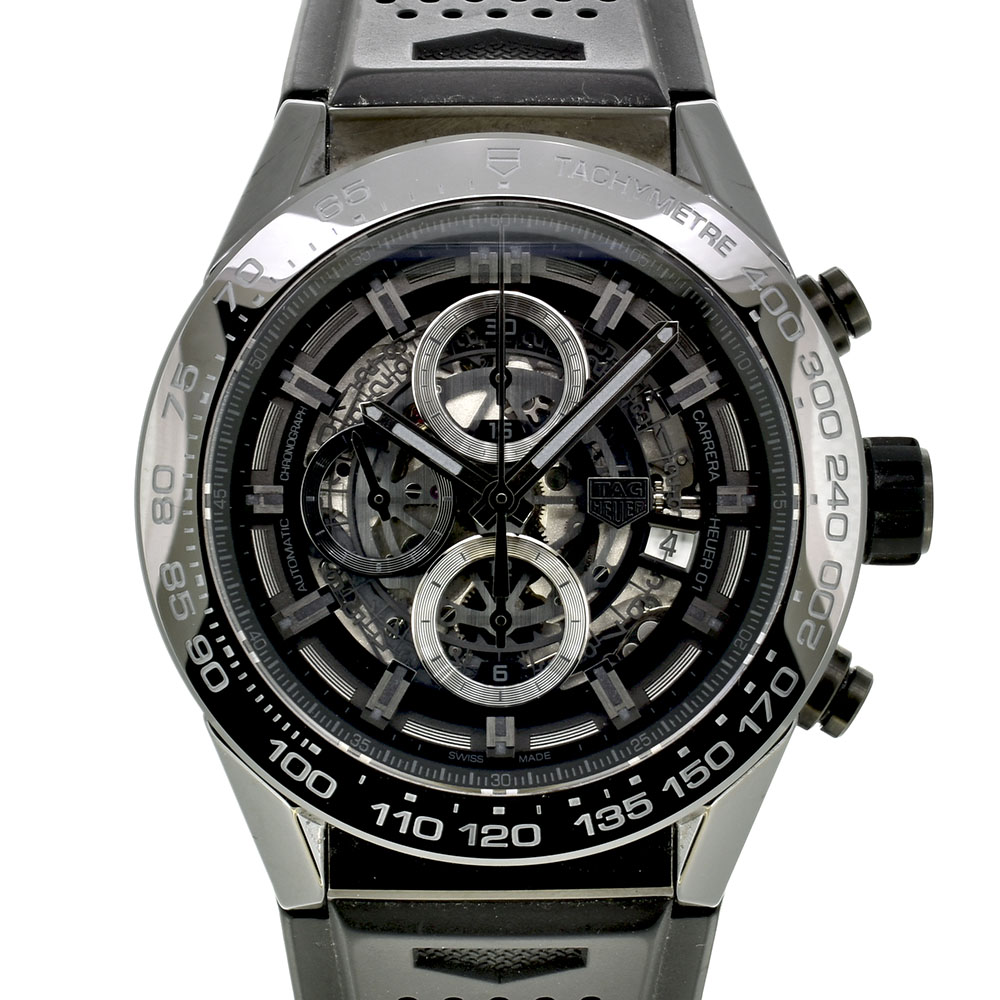 タグホイヤー　TAG HEUER　カレラ クロノグラフ キャリバー ホイヤー01 ブラックセラミック　CAR2A90.FT6071　ラバーベルト　45mm　USED　中古