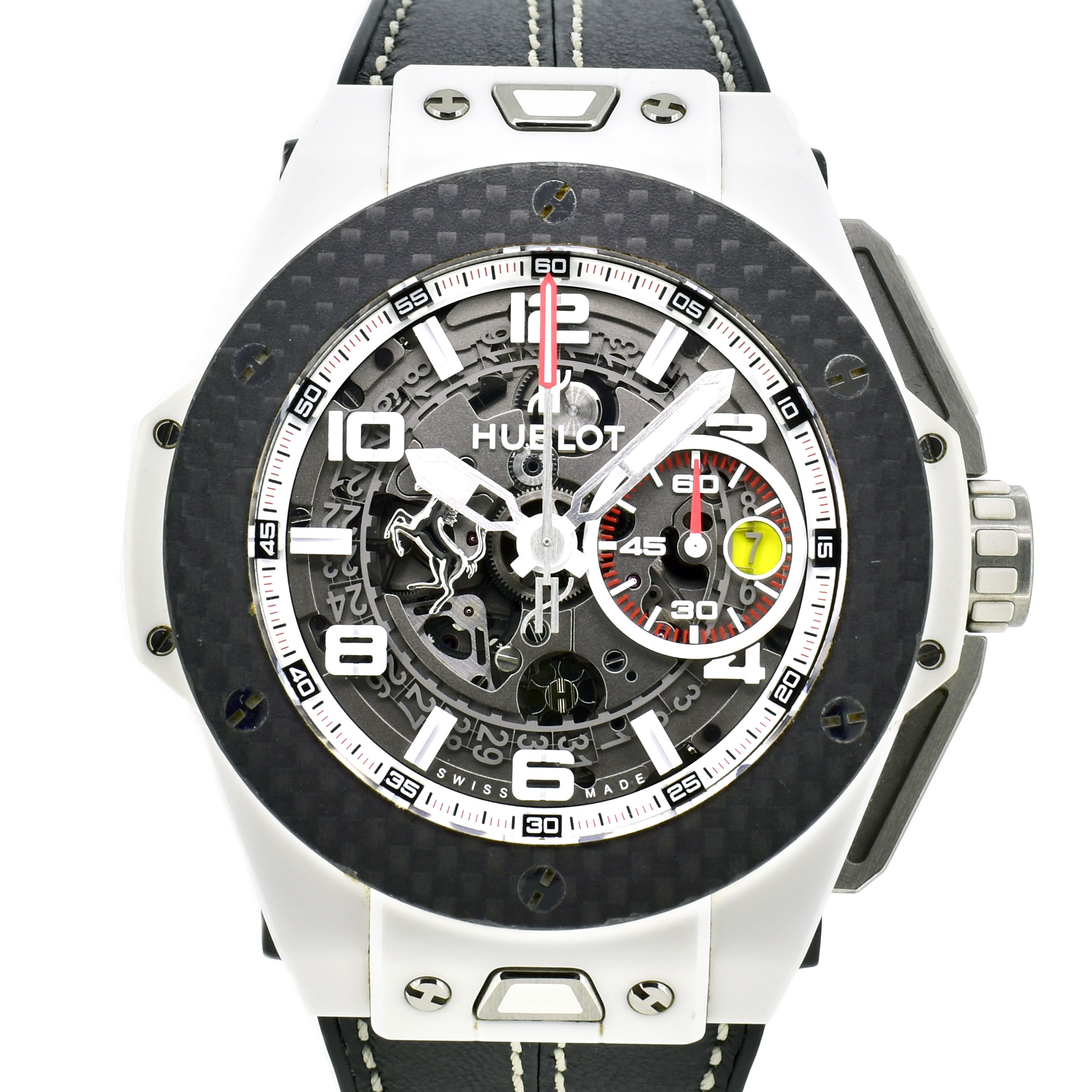 ウブロ　HUBLOT　ビッグバン フェラーリ ホワイトセラミック カーボン　401.HQ.0121.VR 　世界500本限定　45mm　USED　中古