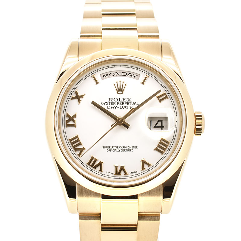 ロレックス　ROLEX　デイデイト　118205　36mm　18KPG　P番　ホワイトローマ　USED　中古