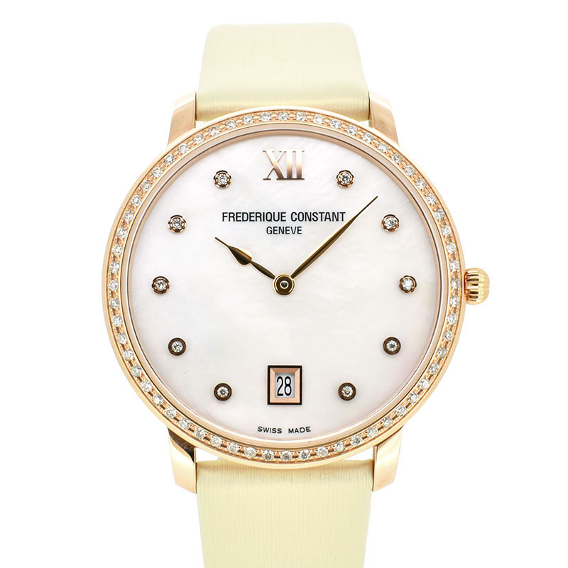 フレデリック・コンスタント　FREDERIQUE CONSTANT　スリムライン　FC-220MPW4SD34　ベゼル/10Pダイヤ　37mm　クォーツ　ホワイトシェル　未使用品