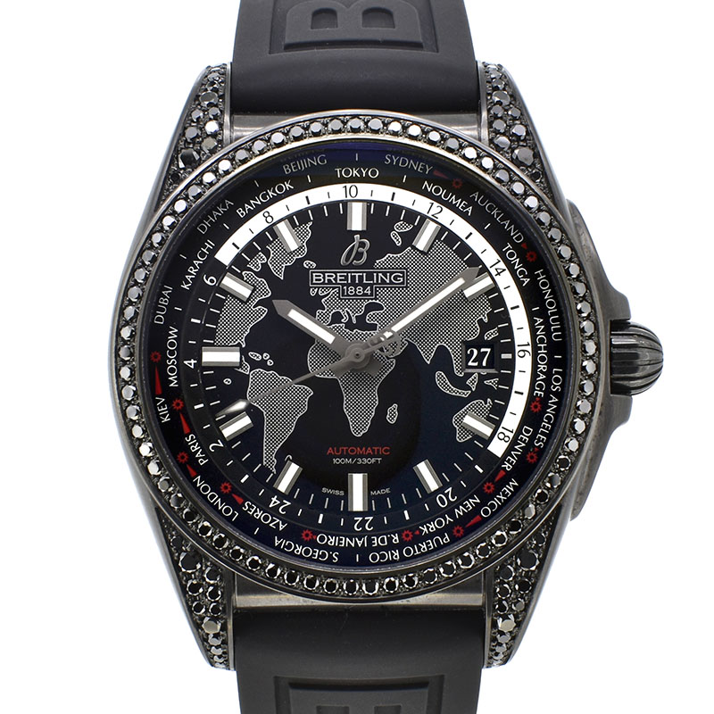 ブライトリング　BREITLING　ギャラクティック ユニタイム ブラックスティール　MB3510AU/BF07　SS　ラバーベルト　44mm　世界100本限定　ブラックダイヤ　中古　新品同様品