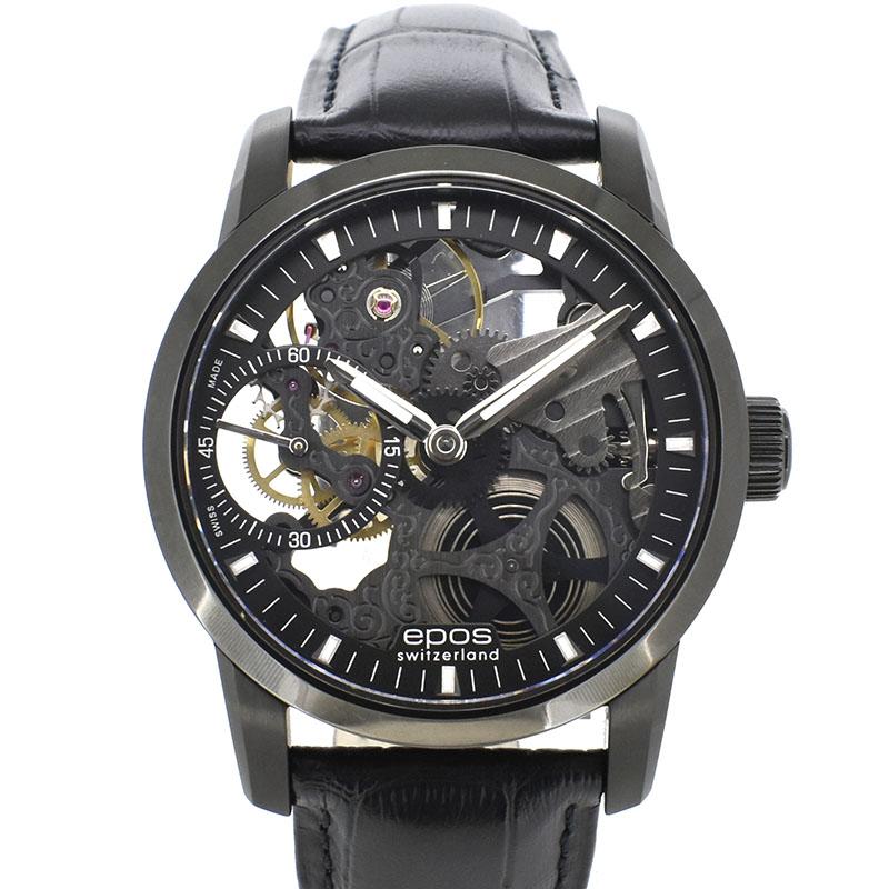 エポス　EPOS　エモーション　スケルトン　3424BSKBBK　PVD　手巻き　42mm　USED　中古