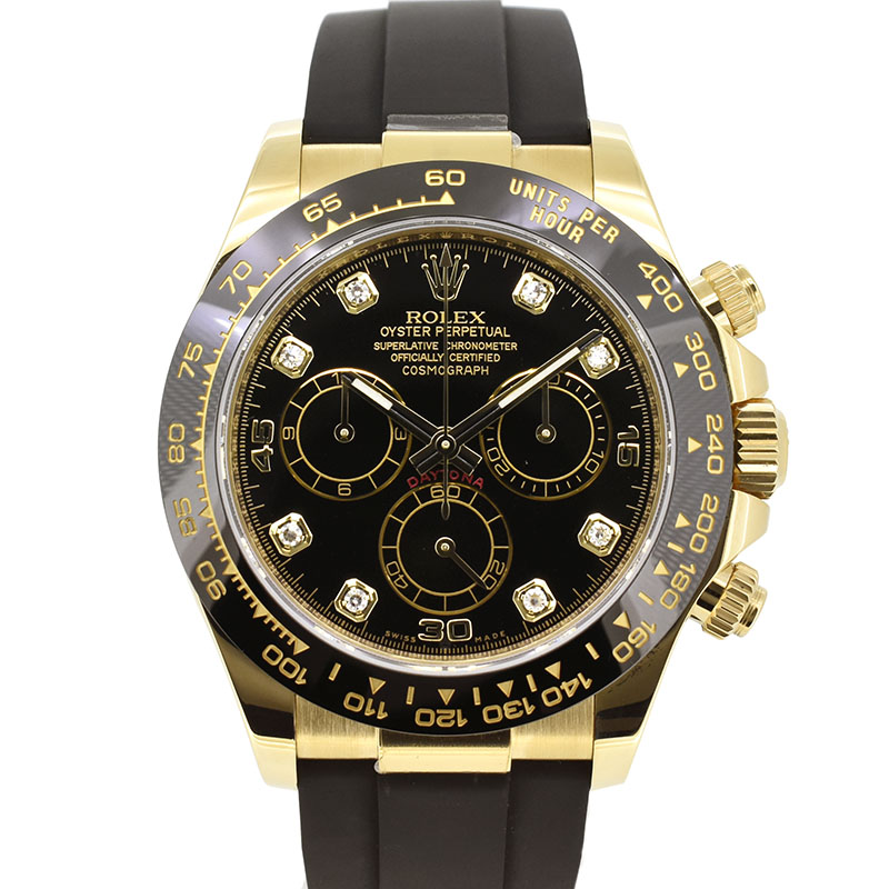 ロレックス　ROLEX　デイトナ　116518GLN　8Pダイヤ　18KYG　40mm　ブラック　ラバーベルト　USED　中古