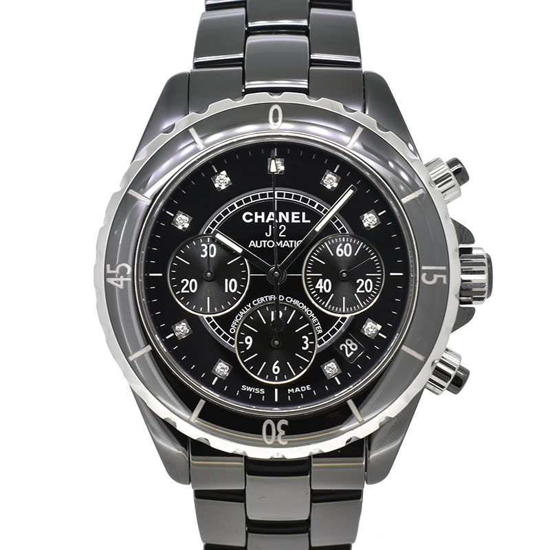シャネル　CHANEL　J12　クロノグラフ　ブラックセラミック　H2419　9Pダイヤ　自動巻　41mm　200m防水　USED　中古
