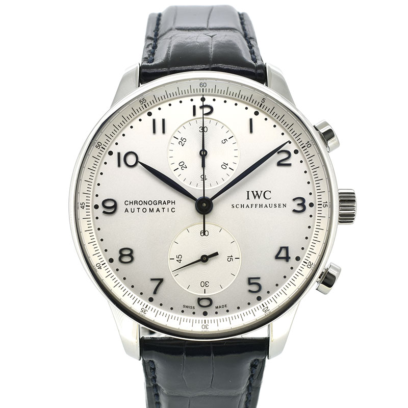IWC　ポルトギーゼ　クロノグラフ　IW371446　シルバー　青針　革ベルト　41mm　USED　中古