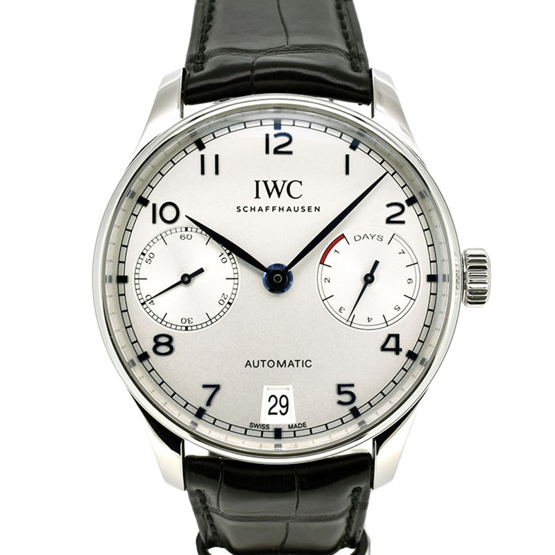 IWC　ポルトギーゼ　オートマティック　7デイズ　IW500705　シルバー　青針　SS　革ベルト　USED　中古