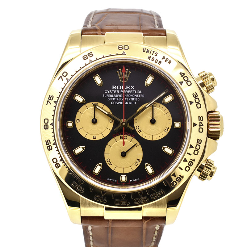 ロレックス　ROLEX　デイトナ　Ref.116518　ブラック/シャンパン　自動巻　革ベルト　F番　18KYG　USED　中古