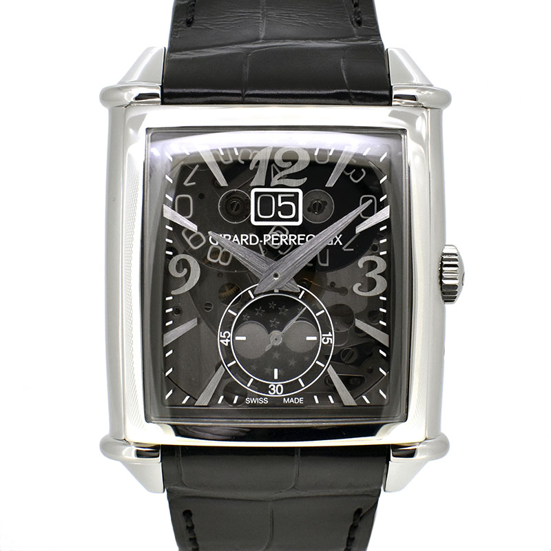 ジラール・ペルゴ　GIRARD PERREGAUX　ヴィンテージ1945 XXL ラージ デイト&ムーンフェイズ　25882-11-223-BB6B　SS　ブラック　革ベルト　36.1×35.25mm　USED  中古