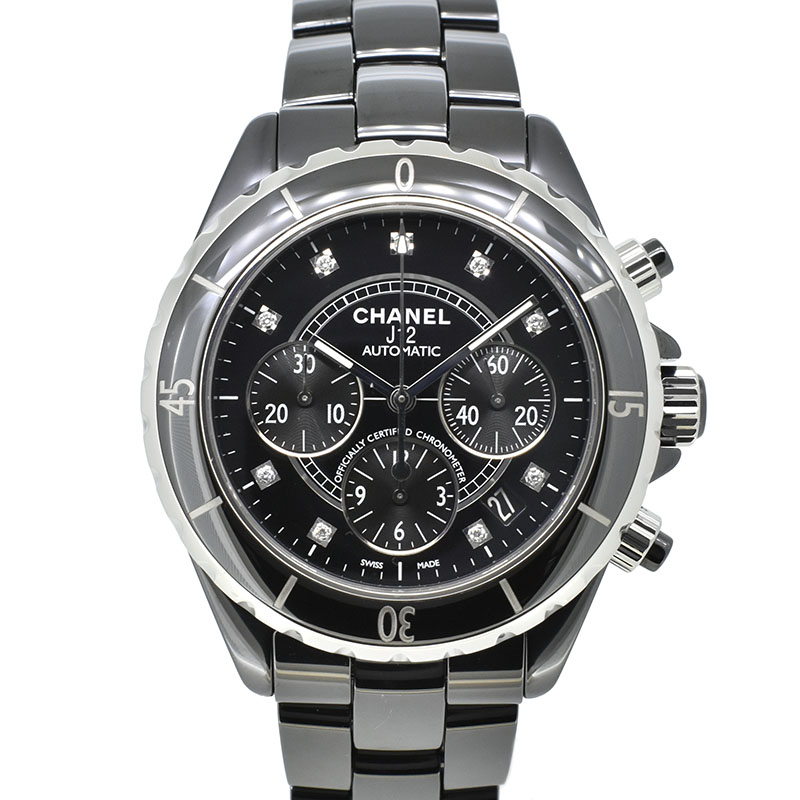 シャネル　CHANEL　J12 クロノグラフ ブラックセラミック　H2419　9Pダイヤ　自動巻　41mm　USED　中古