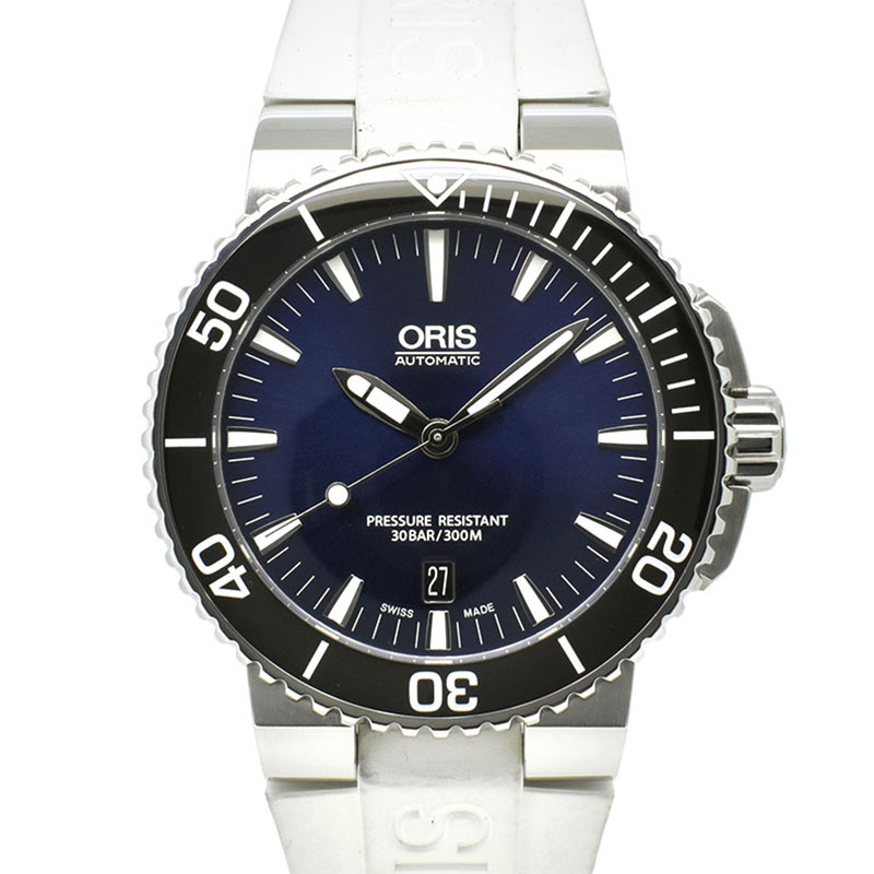 オリス　ORIS　アクイス　デイト　733 7653 4135R　SS　43mm　ブルー　ラバー　USED　中古