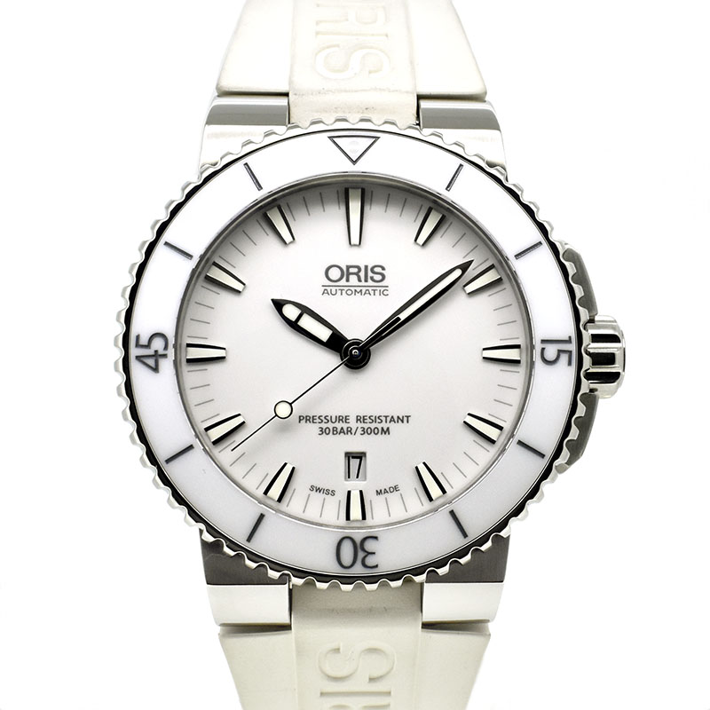 オリス　ORIS　アクイス　デイト　733 7653 4156R　SS　ホワイト　ラバー　43mm　USED　中古